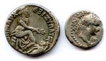 Lot de deux monnaies d'argent colonies romaines : téradrachme et...