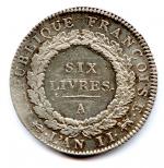 Convention (1792-1795) Écu de six livres en argent 1793 -...
