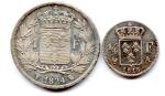 Lot de deux monnaies d'argent Louis XVIII (1815-1824) : Franc...