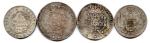 Lot de quatre pièces d'argent napoléonides : 5 Francs Gaule...