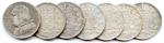 Lot de sept pièces d'argent de Louis XVIII : 5...