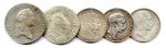 Lot de cinq monnaies allemandes en argent : Thaler 1769...