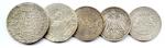Lot de cinq monnaies allemandes en argent : Thaler 1769...
