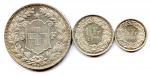 Lot de trois monnaies de la Suisse : 5 Francs...