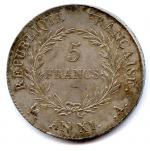 Bonaparte Premier Consul (1799-1804)5 Francs argent an XI Paris. Très...