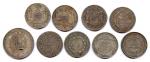 Lot de neuf monnaies dargent napoléonnides :Royaume dItalie 5 lire...