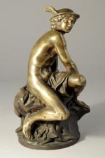 Jean-Baptiste PIGALLE (1714-1785)
Mercure chaussant ses talonnières.
Bronze patiné.
Haut. 21 cm.

Tirage ancien...