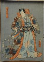TOYOKUNI III (1786-1865)Deux suites de trois estampes, XIXe.36,5 x 25,5...