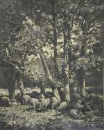 Charles Albert WALTNER (1846-1925)Le gardien de moutons.Épeuve noir et blanc...