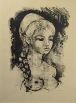 André MINAUX (1923-1986)Buste de femme à la natte.Lithographie signée dans...