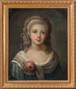 École FRANÇAISE vers 1800.Portrait de femme dans un ovale peint.Toile....