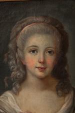 École FRANÇAISE vers 1800.Portrait de femme dans un ovale peint.Toile....