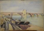 Georges JEANNIOT (1848-1934)."Le Palais des papes (Avignon)" et "Le Pont...