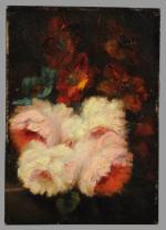 Narcisse DIAZ (1807-1876) Bouquet de pivoines.Huile sur panneau signée en...