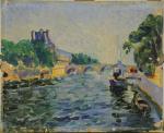 Georges PAUL-MANCEAU (1872-1955)"Le Pont Royal et la Seine". Huile sur...