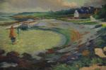 Georges PAUL-MANCEAU (1872-1955)"Paysage breton". Huile sur carton, signée en bas...