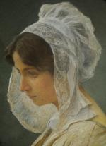 Cesare CIANI (1854-1925)Jeune femme au bonnet de dentelle. Pastel signé...