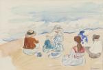 Henri LEBASQUE (Champigné, 1865 - Cannet, 1937)À la plage.Crayon et...