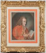 Pierre-Martin BARAT (Paris, 1736 - Nîmes, 1787)Portrait de Voltaire.Pastel. Porte...