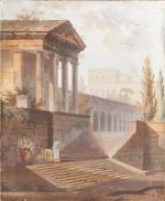 Pierre DRAHONET (1766-1817)Ruines romaines.Paire de gouaches signées et l'une datée...