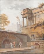 Pierre DRAHONET (1766-1817)Ruines romaines.Paire de gouaches signées et l'une datée...