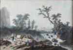 Jean PILLEMENT (Lyon, 1728 - 1808)Une paire : Paysages aux...