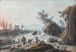 Jean PILLEMENT (Lyon, 1728 - 1808)Une paire : Paysages aux...