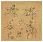 Pierre LETUAIRE (1798-1884)Esquisses de cavaliers français et arabes pour une...