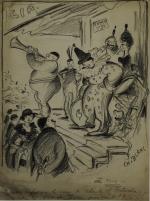 Charles BLANC (XIX-XXe)"Foires".Dessin, fusain signé en bas à doite et...