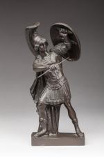 D'après l'école CLASSIQUE (XIX-XXe)Hoplite.Bronze patiné.Haut. 25 cm. (lance raccourcie)