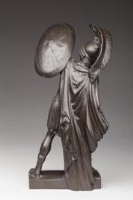 D'après l'école CLASSIQUE (XIX-XXe)Hoplite.Bronze patiné.Haut. 25 cm. (lance raccourcie)