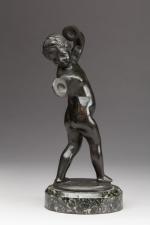 d'après CLODION (1738 - 1814)Petit joueur de cymbales.Bronze patiné, signé....