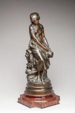 Mathurin MOREAU (1822 - 1912)Jeune fille à la cruche cassée.Bronze...