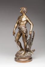 Adrien-Étienne GAUDEZ (1845-1902)"Devoir".Bronze patiné polychrome signé et numéroté 7135 sur...
