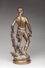 Adrien-Étienne GAUDEZ (1845-1902)"Devoir".Bronze patiné polychrome signé et numéroté 7135 sur...