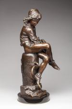 Giulio MONTEVERDE (1837-1917)"Le jeune Christophe Collomb"Bronze patiné signé et situé...