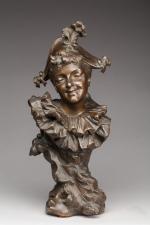 Ernest SPERLAEKEN (XIXe)Visage vénitien.Bronze patiné et signé.Haut.  39 cm.Ernest...