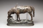 Antoine-Louis BARYE (1795-1875)Cheval de trait au baquet.Bronze patiné signé.Haut. 44,5...