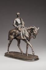 Pierre-Jules MÈNE (1810-1879)Jockey au pas.Bronze signé, anciennement patiné.Haut. 25, Larg....
