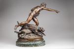 Louis Auguste HIOLIN (1846-1910)"Au loup !!"Bronze signé à double patine,...