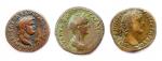 Lot de trois monnaies romaines en bronze :as de Néron,...
