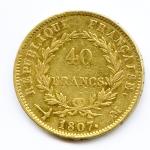 Napoléon Ier (1804-1814)40 Francs or (tête nue) 1807 Toulouse.(12,86 g)...