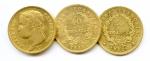 Lot de trois monnaies d'or :40 Francs (Napoléon tête nue)1810...