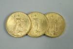 ETATS-UNIS. 3 pièces de 20 DOLLARS or. 1908, 1924, 1928.