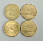 ETATS-UNIS. 4 pièces de 20 DOLLARS or. 1907, 1908 (2),...