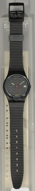 SWATCH GREY LINE. GB 411.M.O.C.A., 1989.Bracelet mat.Guide Swatchwatches p. 139.