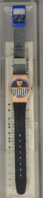SWATCH VALKYRIE. LP 101.Coat of Arms, 1986.Guide Swatchwatches p. 75.