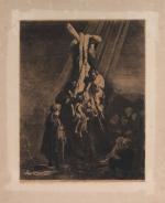 REMBRANDT Harmenszoon van Rijn (1606-1669), d'après,
Descente de croix.
Gravure, signée et...