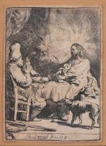 REMBRANDT Harmenszoon van Rijn (1606-1669)
Le Christ à Emmaüs
Petite planche.
(K.G.Boon 88...