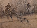 G. LAROQUE (XIXe)
Scène de chasse à courre.
Encre et lavis signé...